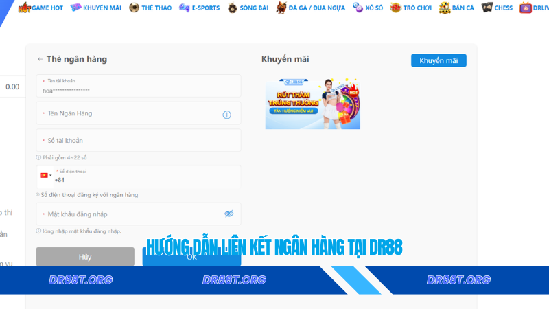 Hướng dẫn liên kết ngân hàng tại Dr88
